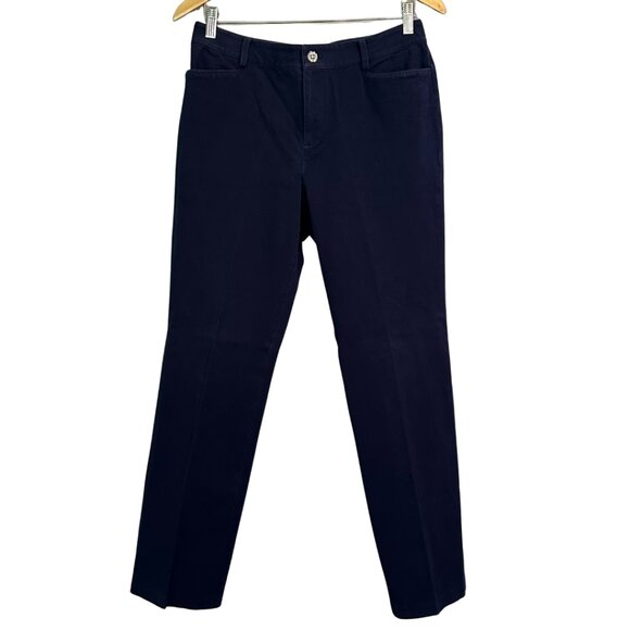 Quiet Luxury Navy Trousers | Polished Denim-Look Pants | Size 8 - Picture 1 of 10